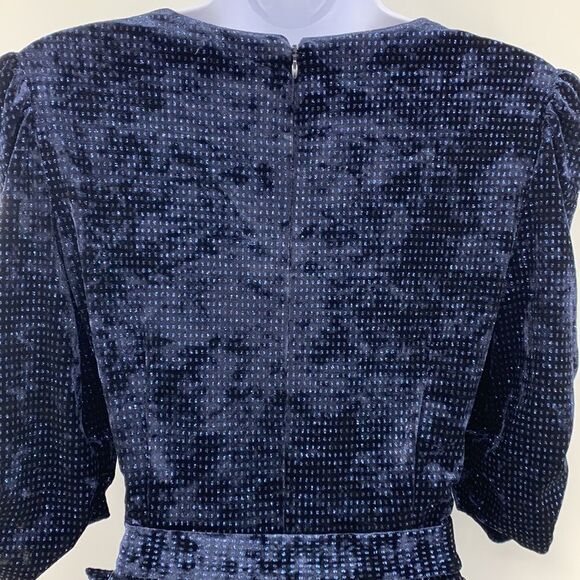 Chelsea 28 Navy Sparkle Velvet Wide Leg Jumpsuit Sz 6 - Picture 7 of 11